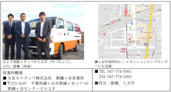 人材派遣のSBSスタッフ、千葉県鎌ヶ谷市に「新鎌ヶ谷営業所」オープン