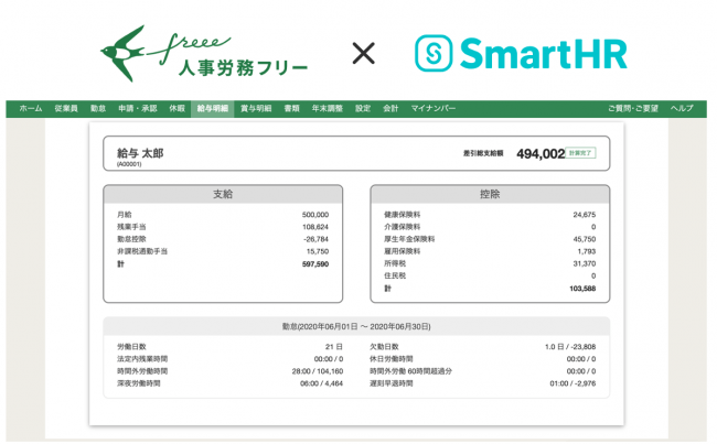 「人事労務freee」と「SmartHR」、給与明細データの連携を開始